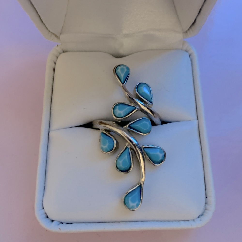 Vintage Faux Turquoise Silver Tone Ring Size 5